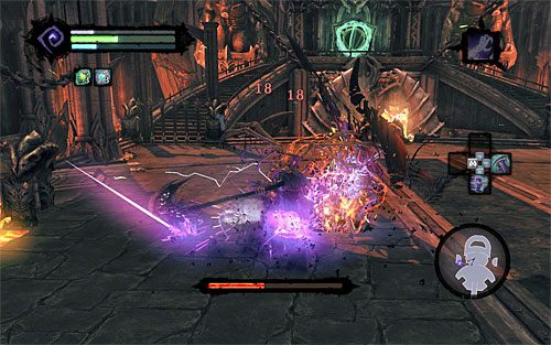 Z racji tego, że Samael od momentu awansowania do drugiej części bitwy stał się o wiele bardziej wytrzymały dobrze byłoby wykorzystać atak Postać Żniwiarza - Boss 19 - Samael | Władca Czarnej Skały | Darksiders 2 - Darksiders 2 - poradnik do gry