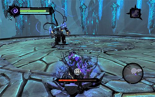 Drugi z nowych ataków jest w mojej ocenie najgroźniejszy, albowiem polega on na złapaniu Śmierci przez pnącza - Boss 20 - Awatar Chaosu | Studnia Dusz | Darksiders 2 - Darksiders 2 - poradnik do gry