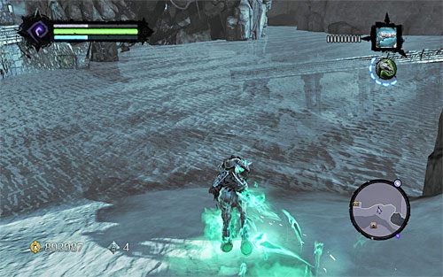 Po dotarciu do Fiordu wyrusz na południe, a konkretnie w stronę pokazanego na powyższym screenie zbiornika wodnego - Zaginiony kamień | ZADANIA POBOCZNE | Darksiders 2 - Darksiders 2 - poradnik do gry