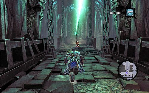 Możesz już przejść po podniesionym moście zwodzonym (powyższy screen), kierując się na zachód i docierając po kilku chwilach do nowej zniszczonej klatki schodowej - Przyzwij Mistrza Areny (2) | Królewska zapłata | Darksiders 2 - Darksiders 2 - poradnik do gry