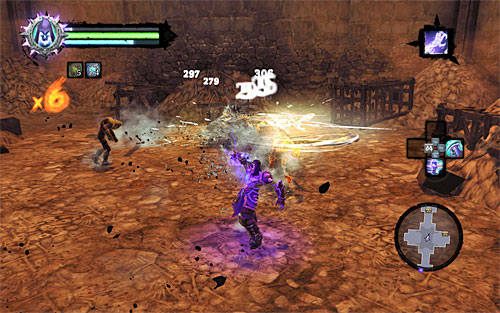 W miejscu tym czeka Cię dość skomplikowana zagadka, ale zanim cokolwiek zrobisz udaj się prosto i zeskocz do zlokalizowanej na wprost od Ciebie dużej dziury - Wskrześ Faryzjonera (1) | Faryzjoner | Darksiders 2 - Darksiders 2 - poradnik do gry