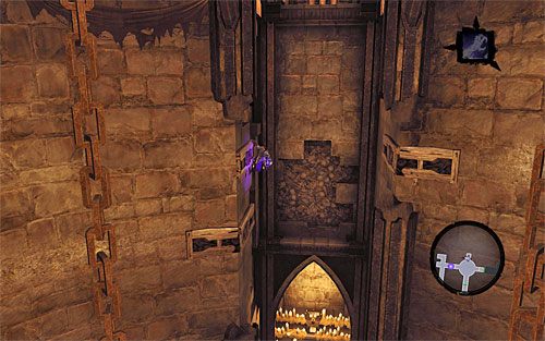 Po dotarciu do końcowej części krawędzi złap się górnej, tak by znaleźć się w pokazanej na powyższym screenie pozycji - Wskrześ Faryzjonera (2) | Faryzjoner | Darksiders 2 - Darksiders 2 - poradnik do gry