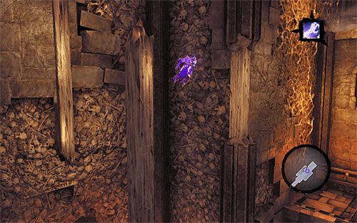 Obróć się na drewnianym słupie, tak by móc doskoczyć do pokazanego na powyższym screenie ostatniego już słupa - Wskrześ Faryzjonera (2) | Faryzjoner | Darksiders 2 - Darksiders 2 - poradnik do gry