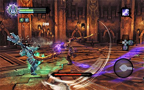 Do atakowania bossa proponuję stosować taką samą taktykę jak w przypadku poprzednich trudniejszych wrogów spotkanych w tej misji, czyli umiejętnie używać Uchwytu Śmierci żeby przyciągać się do niego z zamiarem wyprowadzenia serii szybkich ciosów - Boss 9 - Faryzjoner | Faryzjoner | Darksiders 2 - Darksiders 2 - poradnik do gry