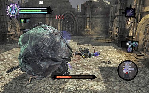 Ważną informacją dotyczącą tego pojedynku jest to żeby atakować okolice prawej kończyny bossa, czyli tej, w której trzyma sierp - Boss 10 - Dręczyciel | Sędzia | Darksiders 2 - Darksiders 2 - poradnik do gry