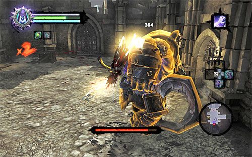 W trakcie pojedynku polecam oczywiście pomagać sobie Uchwytem Śmierci, błyskawicznie przyciągając się do bossa po jego każdym nieudanym ataku - Boss 10 - Dręczyciel | Sędzia | Darksiders 2 - Darksiders 2 - poradnik do gry