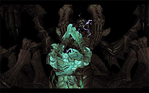 Bazyleus po otrzymaniu określonej ilości obrażeń oddali się na chwilę od pola bitwy, dosiadając drugiego z bossów - Achidny - Boss 13, 14 - Bazyleus, Achidna | Bazyleus | Darksiders 2 - Darksiders 2 - poradnik do gry