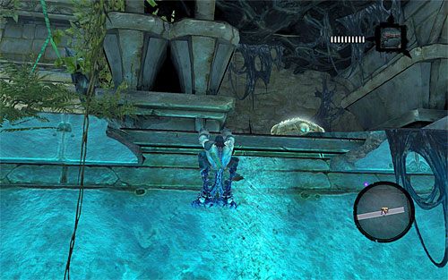 Po drodze radzę rozglądać się za zlokalizowaną po lewej stronie i pokazaną na powyższym screenie krawędzią, której Śmierć może się złapać - Przywróć Górskie Łzy (2) | Górskie Łzy | Darksiders 2 - Darksiders 2 - poradnik do gry