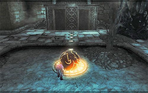Poprawnie pchnięta kula powinna bezproblemowo dotrzeć w okolice miejsca rozpoczęcia rozwiązywania tej zagadki - Przywróć Górskie Łzy (2) | Górskie Łzy | Darksiders 2 - Darksiders 2 - poradnik do gry