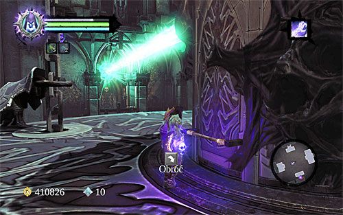 Zauważ, że przełącznik wielkiej windy jest nieaktywny, bo blokują go żółte twory - Przeszukaj Miasto Umarłych - górne poziomy (2) | Miasto Umarłych | Darksiders 2 - Darksiders 2 - poradnik do gry