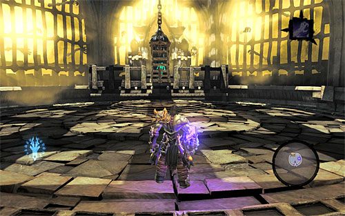 Ostatnią czynność akrobatyczną musisz wykonać po tym jak Śmierć chwyci się najwyżej położonej interaktywnej krawędzi, a mianowicie odchylić się do tyłu i zdecydować się na skok w stronę centralnej platformy - Znajdź drugą duszę (2) | Sędzia | Darksiders 2 - Darksiders 2 - poradnik do gry