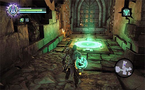 Pozbądź się przebywających w okolicy nieumarłych skarabeuszy, po czym zlokalizuj nowy krąg przyzwania i w dobrze poznany sposób użyj Nakazu do przywołania dwóch Martwych Lordów - Przetrwaj Psychameron (1) | Bazyleus | Darksiders 2 - Darksiders 2 - poradnik do gry