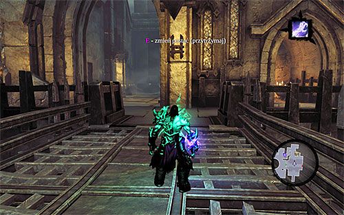 Przełącz się teraz na drugą połówkę, przy czym pamiętaj o tym żeby przytrzymać poprawnie klawisz E, bo ważne jest to żeby most przez cały czas znajdował się w obróconej pozycji - Przeszukaj Miasto Umarłych - wschodnia część | Miasto Umarłych | Darksiders 2 - Darksiders 2 - poradnik do gry