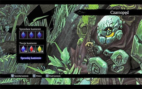 Po otwarciu okna handlu musisz podjąć decyzję jakie głazy chcesz sprzedać, umieszczając je w trzech dostępnych slotach - Odblokowanie zadania, zasady odnajdywania głazów | Kamień z serca | Darksiders 2 - Darksiders 2 - poradnik do gry