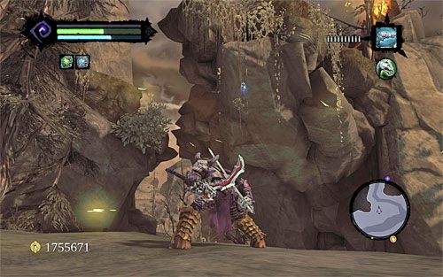 2) Głaz możesz odnaleźć na skałach nad przejściem prowadzącym na południe, a konkretnie w stronę Szramy (jednego z opcjonalnych lochów gry) - Kraina Kuźni (miejsca odnajdywania magicznych głazokęsów) | Kamień z serca - Darksiders 2 - poradnik do gry