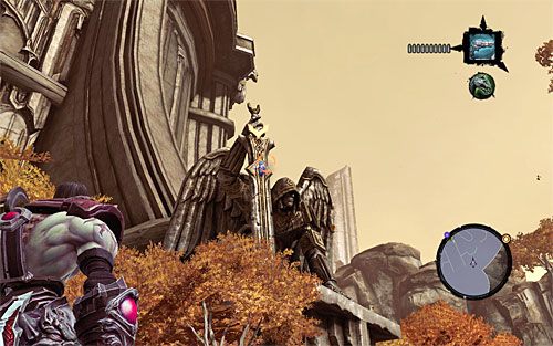 3) Głaz możesz odnaleźć na posągu anioła na prawo od wejścia do Kryształowej Wieży - Bezświetle (miejsca odnajdywania magicznych głazokęsów) | Kamień z serca - Darksiders 2 - poradnik do gry