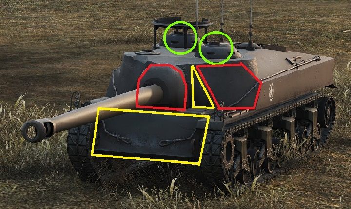 Jarzmo działa oraz pochylone i skątowane płaty przedniej nadbudówki kadłuba to punkty, w które nie warto posyłać swoich pestek - T28 | Amerykańskie niszczyciele czołgów w World of Tanks - World of Tanks - poradnik do gry