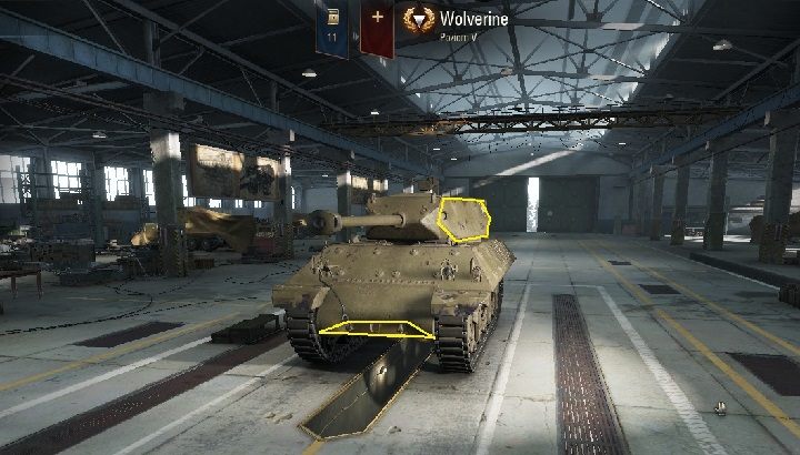 Uzbrojenie niskotierowe do 60mm penetracji powinno poradzić sobie z przebiciem górnej płyty kadłuba, zwłaszcza gdy celujemy w jego brzegi - M10 Wolverine | Amerykańskie niszczyciele czołgów w World of Tanks - World of Tanks - poradnik do gry