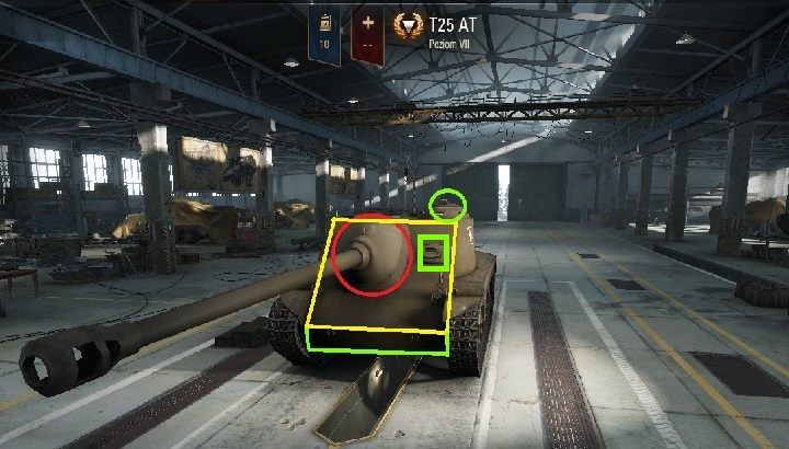 Jarzmo działa wraz z samym działem - co niewiarygodne, nie raz i nie dwa dinguje pestki z naprawdę wysokotierowych armat o penetracjach rzędu 250-300mm - T25 AT | Amerykańskie niszczyciele czołgów w World of Tanks - World of Tanks - poradnik do gry