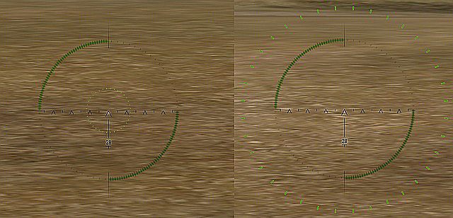 Rozrzut działa przy maksymalnym skupieniu (po lewej) oraz podczas ruchu (po prawej). - Celność dział w World of Tanks | Mechanika gry - World of Tanks - poradnik do gry