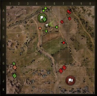 Mapa pokazująca zbyt późno wykryte wilcze stado w sektorze A8 i jego okolicy. - Czołgi średnie w World of Tanks | Typy czołgów - World of Tanks - poradnik do gry