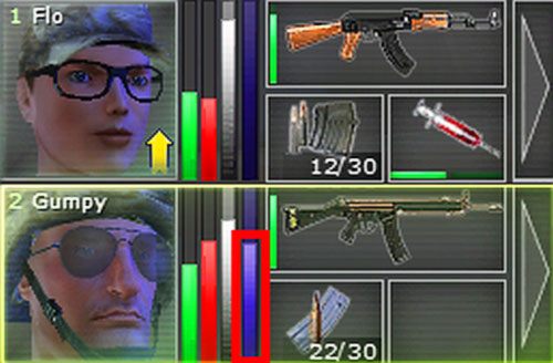 Poziom hałasu (pasek fioletowy): poziom hałasu wytwarzany przez naszego najemnika, kiedy się porusza - Użyte oznaczenia oraz interfejs użytkownika - Kampania - wprowadzenie - Jagged Alliance: Crossfire - poradnik do gry