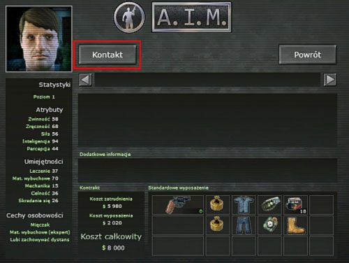 Kliknij LPM na wybranego najemnika, by zobaczyć jego dokładne statystyki oraz ekwipunek - Centrum dowodzenia - Kampania - wprowadzenie - Jagged Alliance: Crossfire - poradnik do gry