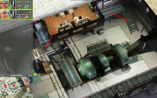 Zakradnij się do pozostałych przeciwników w punkcie wewnątrz elektrowni, korzystając ze schodów lub drabiny w zależności od kierunku w którym patrzą - Hydroelectric power station [6] - Kampania - droga na północ - Jagged Alliance: Crossfire - poradnik do gry