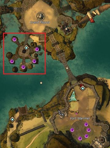 Zaznaczone portale prowadzą do lokacji startowych. - Wspólne granie w Guild Wars 2 | Jak zacząć? - Guild Wars 2 - poradnik