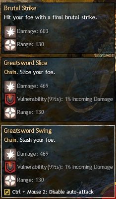Przykładowy chain skill dostępny dla wojownika z mieczem dwuręcznym. - Umiejętności - broń | Bohater i jego rozwój w Guild Wars 2 - Guild Wars 2 - poradnik