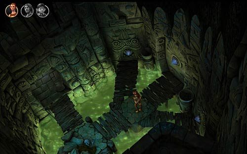 Przełącz się na Ivo, przejdź do komnaty w głębi korytarza i włóż kryształy w otwory po bokach zamkniętego przejścia (Put the crystal into the figure) - We wnętrzu świątyni - Rozdział 3 - The Sunken Temple - The Book of Unwritten Tales - poradnik do gry