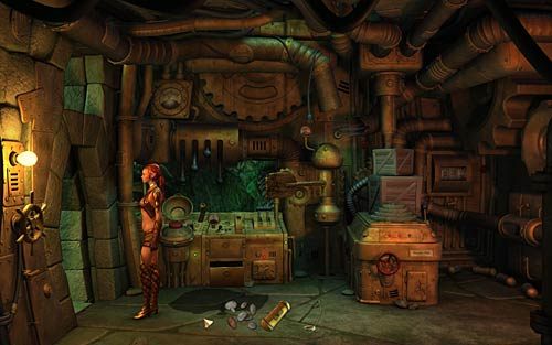 Po odzyskaniu kontroli nad Ivo podejdź do wyjścia z korytarza i zabierz opartą o ścianę wędkę (Pick up the fishing rod) - Zdobycie artefaktu (1) - Sterownia świątyni - Rozdział 3 - The Sunken Temple - The Book of Unwritten Tales - poradnik do gry