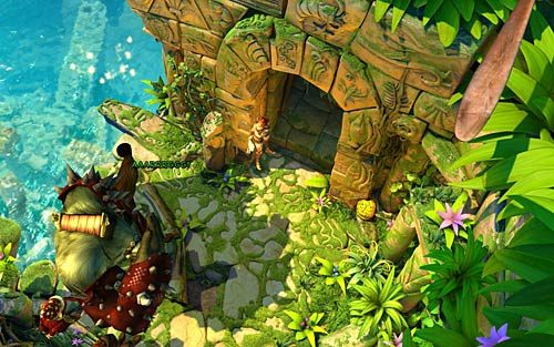 Przeszukaj jeszcze raz, przy której stał Muncus (Search the bowl) - Zdobycie artefaktu (1) - Sterownia świątyni - Rozdział 3 - The Sunken Temple - The Book of Unwritten Tales - poradnik do gry