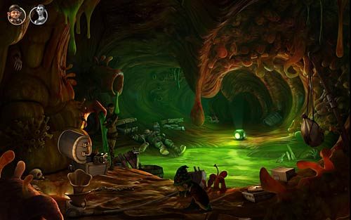 Spojrzyj na małe pudełko ze skrzyni (Search the box) - Zdobycie artefaktu (2) - W żołądku bestii - Rozdział 3 - The Sunken Temple - The Book of Unwritten Tales - poradnik do gry