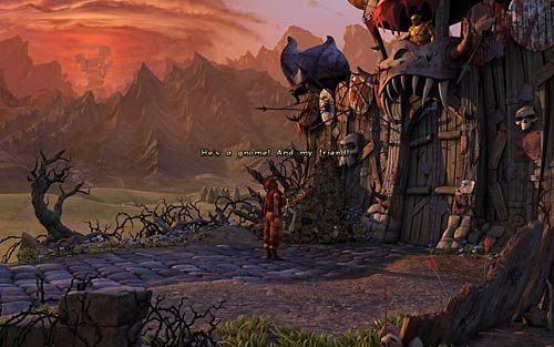 Rozejrzyj się i zerwij plakat przyczepiony obok wejścia do obozu (Take the poster) - Opowieści z krypty - Rozdział 4 - The Wild Lands - The Book of Unwritten Tales - poradnik do gry