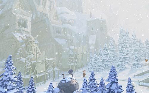 Wyjdź na zewnątrz norki i popatrz na rozciągnięty na rusztowaniu pod murami brezent (Tarpaulin) - Ekwipunek na wyprawę - Rozdział 1 - Prolog - The Book of Unwritten Tales - poradnik do gry