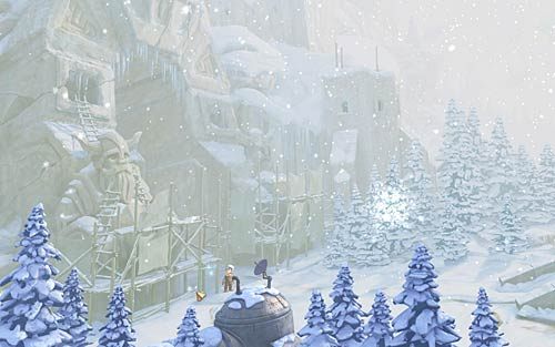 Z rusztowania, na lewo od chatki gnomów, zwisa sopel lodu (Look at the icicle) - Ekwipunek na wyprawę - Rozdział 1 - Prolog - The Book of Unwritten Tales - poradnik do gry