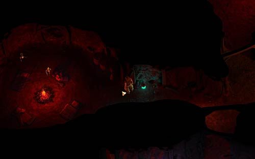 Pośrodku jest rozpalone ognisko, a obok jednego z posłań leży pusty bukłak - Nate zostaje wojownikiem - Hełm - Rozdział 4 - The Wild Lands - The Book of Unwritten Tales - poradnik do gry