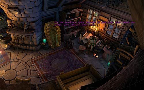 Sprawdź książkę rozłożoną na biurku profesora (Look at the book) i zacznij ją czytać (Read the book), a potem jeszcze raz (Read the Gremlins diary) - Dom profesora MacGuffina - Rozdział 1 - Prolog - The Book of Unwritten Tales - poradnik do gry