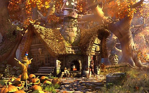 Wrzuć ziarna do stojącego przy wejściu żarna (Pour the brown beans into the mill) i zmiel je (Grind the brown beans in the mill) - Dom profesora MacGuffina - Rozdział 1 - Prolog - The Book of Unwritten Tales - poradnik do gry