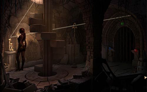 Wstaw drewnianą laskę w okrągły otwór w podłodze (Stick the staff into the hole in the floor) - Ukryta piwnica w domu profesora - Rozdział 1 - Prolog - The Book of Unwritten Tales - poradnik do gry