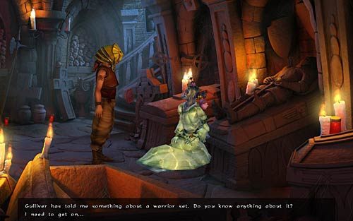 Przejdź do tylnej części krypty i zacznij rozmowę z płaczącą panną młodą - Nate zostaje wojownikiem - Tarcza - Rozdział 4 - The Wild Lands - The Book of Unwritten Tales - poradnik do gry