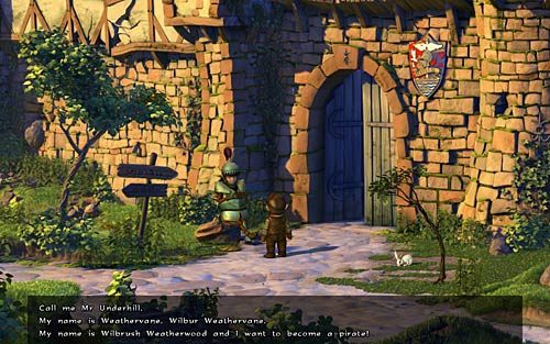 Przedstaw się strażnikowi w dowolny sposób i porozmawiaj z nim o opuszczonym mieście - Jak przerwać grę RPG? - Rozdział 2 - In the Town - The Book of Unwritten Tales - poradnik do gry