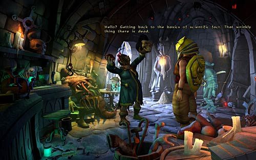 Skocz do namiotu szamana i podnieś leżący przy wejściu miech (Take the bellows) - Wywoływanie piorunów - Rozdział 4 - The Wild Lands - The Book of Unwritten Tales - poradnik do gry