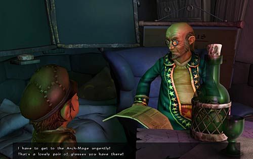 Wyjdź z tawerny i wejdź do szkoły dla magów tuż obok (Enter the mage school) - Wilbur zostaje magiem (1) - Głodne szczury - Rozdział 2 - In the Town - The Book of Unwritten Tales - poradnik do gry