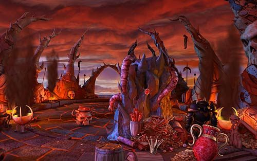 Przełącz się na Crittera i daj Ivo pochodnię (Give Ivo the torch), po czym idź za tron Mortogi - Jak uwolnić się z lochów? - Rozdział 4 - The Wild Lands - The Book of Unwritten Tales - poradnik do gry