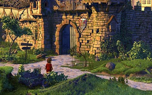 Wyjdź przed główną bramę miasta - Wilbur zostaje magiem (5) - Nauka zaklęcia - Rozdział 2 - In the Town - The Book of Unwritten Tales - poradnik do gry