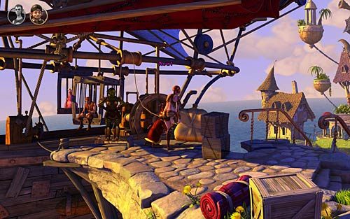 Kliknij na portret Ivo, która po chwili wygra pojedynek - Werbowanie załogi na wyprawę - Nate i Critter - Rozdział 2 - In the Town - The Book of Unwritten Tales - poradnik do gry