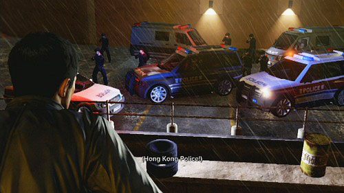 Gdy twój towarzysz zostanie złapany, biegnij dalej przed siebie, przebijając się przez kolejne drzwi, aż trafisz na policyjną blokadę - Follow Naz | Opis przejścia Sleeping Dogs - Sleeping Dogs - poradnik do gry