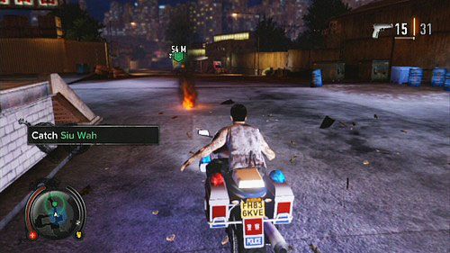 Gdy wyjdziesz na zewnątrz, budynek eksploduje, a Wei usiądzie za sterami policyjnego motocykla - Payback | Opis przejścia Sleeping Dogs - Sleeping Dogs - poradnik do gry